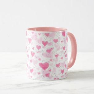 Taza de café de dos tonos con corazones de acuarel