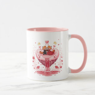 Taza de café de dos tonos con ilustración de parej