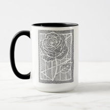 Taza de café de dos tonos con rosa de arte de líne
