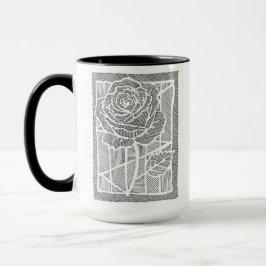 Taza de café de dos tonos con rosa de arte de líne
