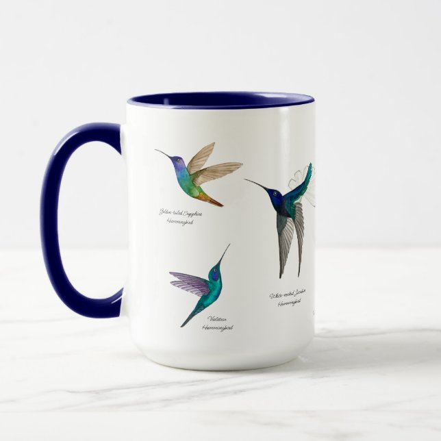 Taza de café de dos tonos de colibríes tropicales (Izquierda)