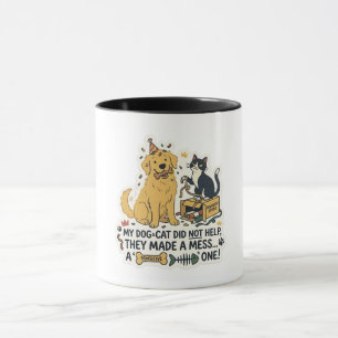 Taza de café de dos tonos divertida de perro y gat