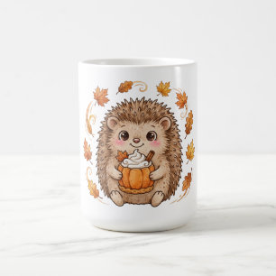 Taza de café de erizo, calabaza, especias y latte,