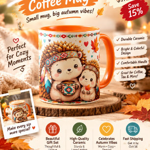 Taza de café de erizo otoñal lindo con colores oto