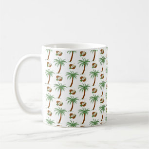Taza de café de escape a la isla de palmeras tropi