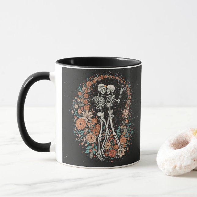 Taza de café de esqueletos de amor eterno romántic (Con donut)