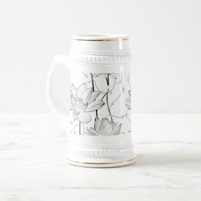 Taza De Café De Flor Blanca Minimalista (Anverso izquierdo)