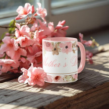 Taza de café de flores de acuarela rosa elegante