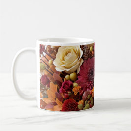 Taza de café de flores de otoño