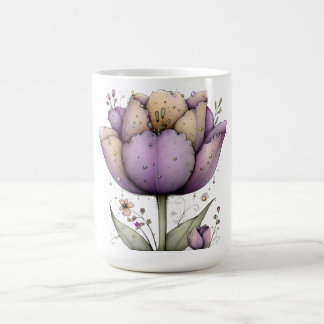 Taza de café de flores de primavera de color púrpu