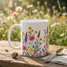 Taza de café de flores silvestres: floral botánico