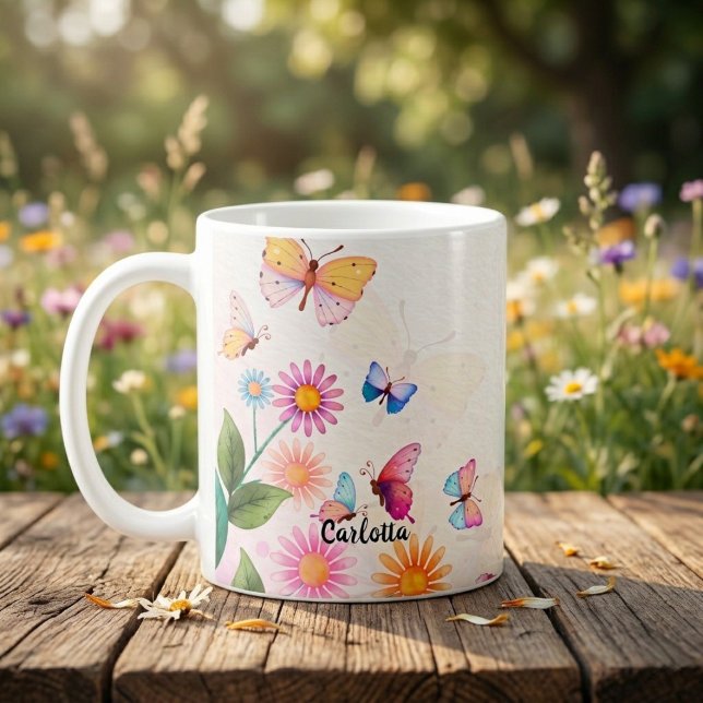 Taza de café de flores silvestres y mariposas Vint (Subido por el creador)