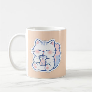 Taza de café de gato Boba Kawaii linda