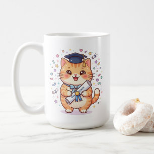 Taza de café de gato de graduación Kawaii linda