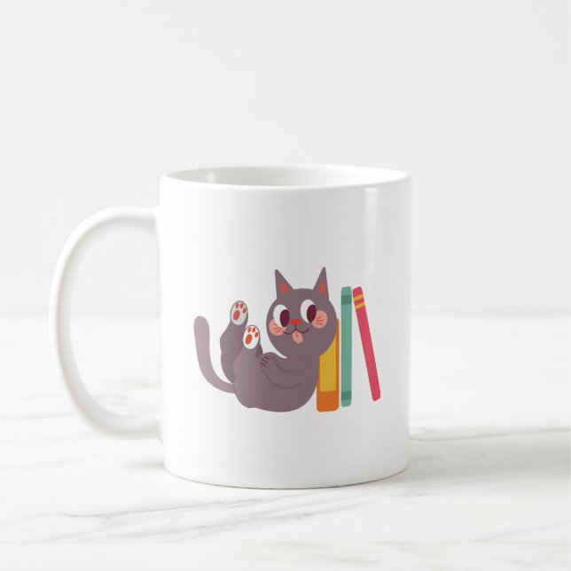 Taza de café de gato de tono blanco simple (Izquierda)