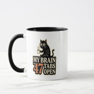 Taza de café de gato divertido cargando cerebro...