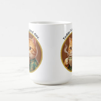 Taza de café de gato naranja lindo hoy es un buen