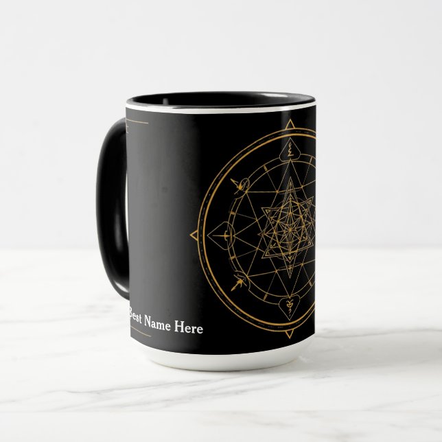 Taza de café de geometría negra sagrada (Anverso izquierdo)