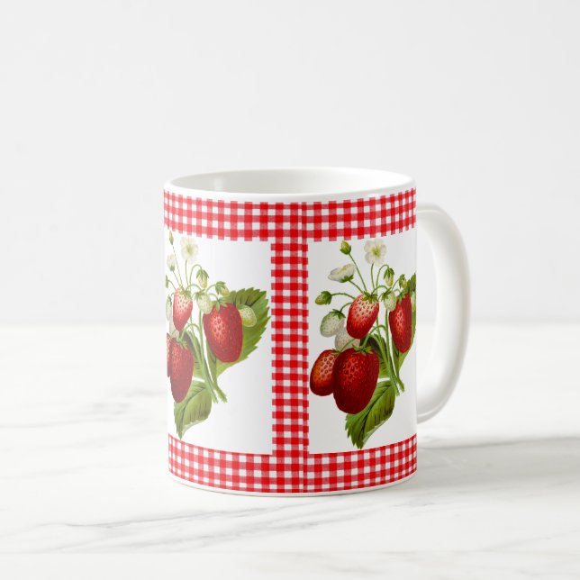 Taza de café de gingham rojo con patrón de fresa (Anverso derecho)