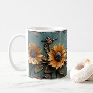 Taza de café de girasol colibrí mariquita