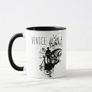 Taza de café de góndola en blanco y negro de Venec