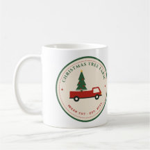 Taza de café de granja de árboles de Navidad camió