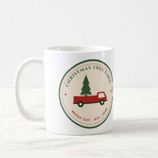 Taza de café de granja de árboles de Navidad camió