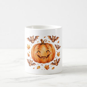 Taza de café de Halloween con calabaza sonriente