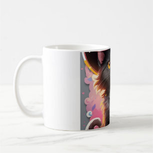 Taza de café de Halloween con gato bruja rosa