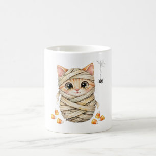 Taza de café de Halloween de gatito momia linda