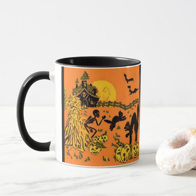 Taza de café de Halloween del vintage (Con donut)