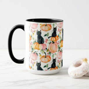 Taza de café de Halloween espeluznante de gato neg