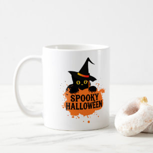 Taza De Café De Halloween Espeluznante Gato Negro