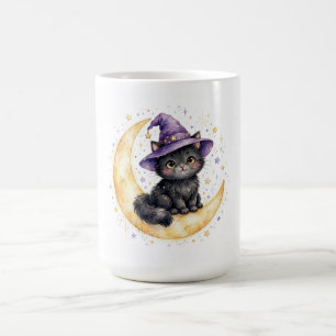 Taza de café de Halloween Gato Negro Bigotes de Br