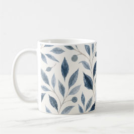 Taza de café de hojas de acuarela azul elegante