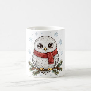 Taza de café de invierno con bufanda roja de búho 
