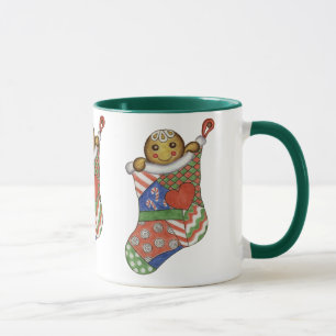 Taza de café de jengibre de calcetín de Navidad