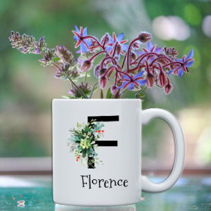 Taza de café de jubilación con monograma de flores