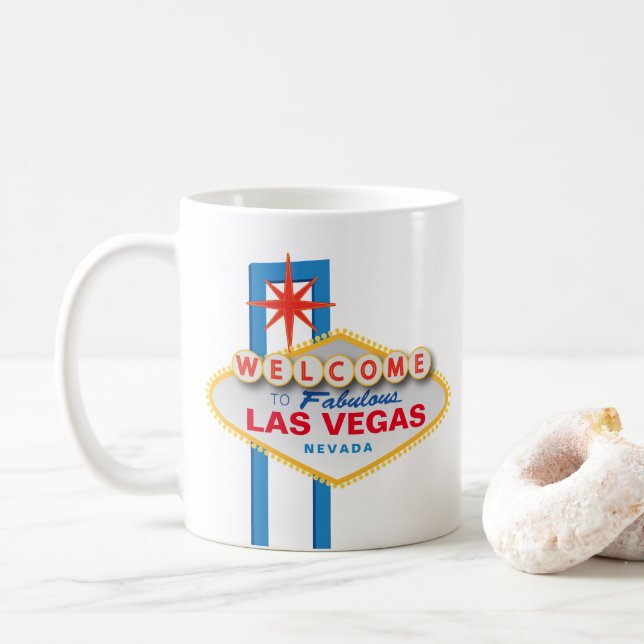 Taza De Café "Dé la bienvenida muestra icónica de Las Vegas a (Con donut)