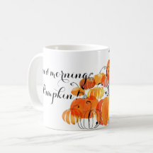 Taza de café de la calabaza de la buena mañana