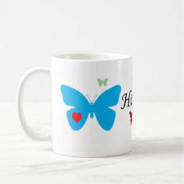 Taza de café de la esperanza con las mariposas