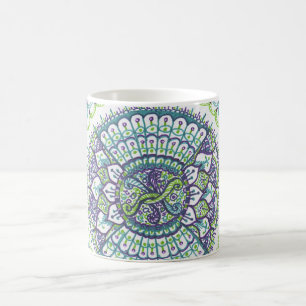 Taza de café de la mandala del pavo real