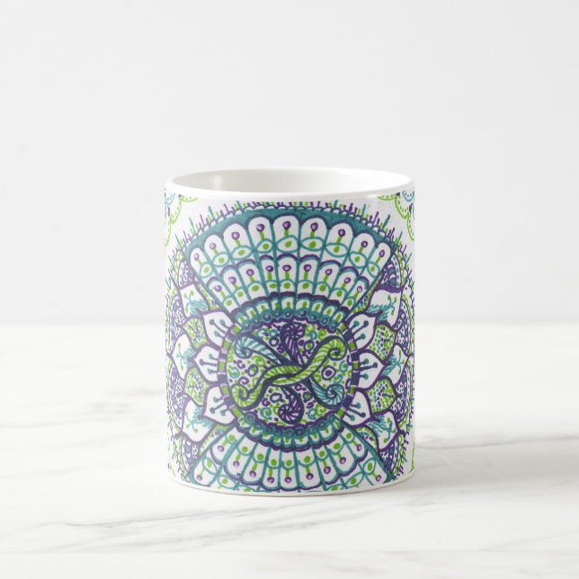 Taza de café de la mandala del pavo real (Centro)