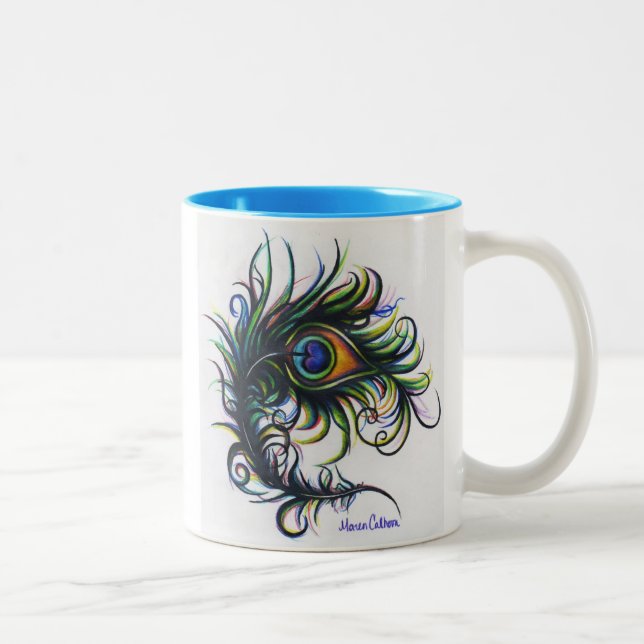 Taza de café de la pluma del pavo real (Derecha)