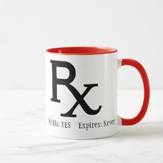 Taza de café de la prescripción de Rx