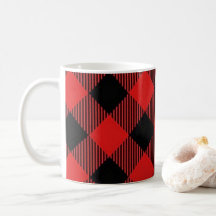 Taza de café de la tela escocesa del búfalo rojo y