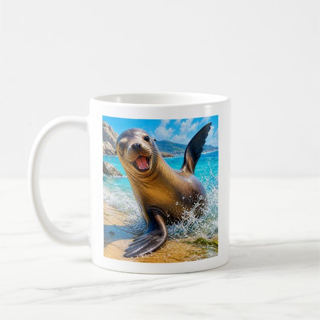 Taza de café de león marino lindo (Izquierda)
