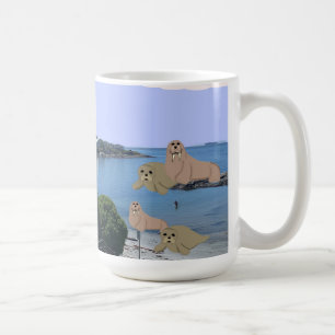 Taza de café de leones marinos y morsas de dibujos