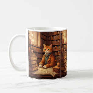 taza de café de libros y gatos