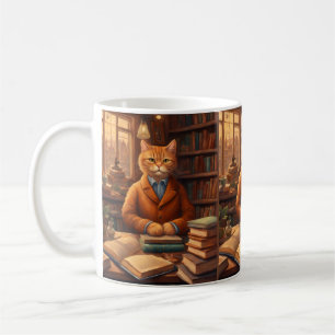 taza de café de libros y gatos